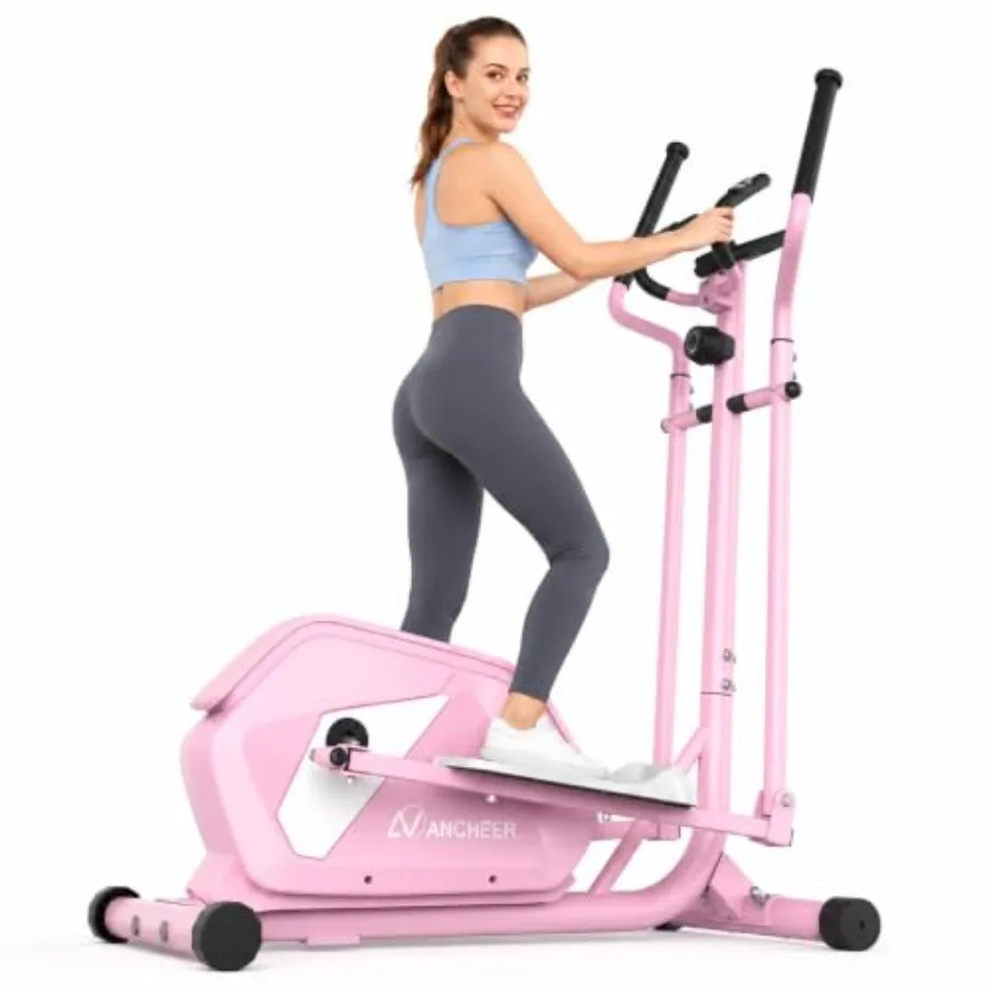 Home elliptical machine with ultra-quiet magnetic resistance system, black steel frame, 14 resistance levels and 15-inch stride