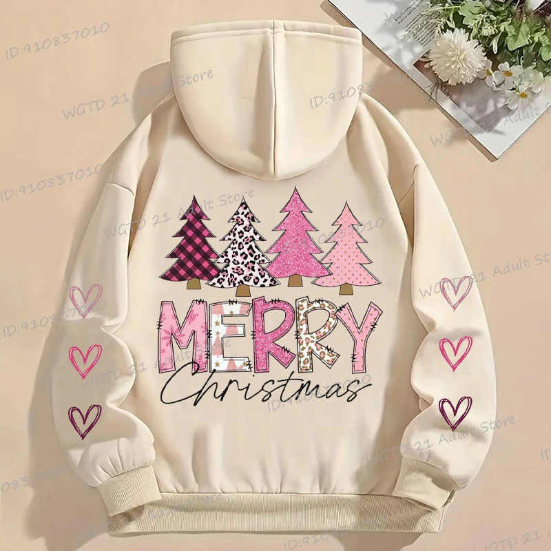 เสื้อฮู้ดพิมพ์ลายคริสต์มาสสำหรับผู้หญิง สไตล์วินเทจ ลายต้นคริสต์มาส แขนยาว ลายกราฟิกหัวใจ เหมาะสำหรับฤดูใบไม้ร่วงและฤดูหนาว สไตล์สวยงามสำหรับเทศกาลคริสต์มาส