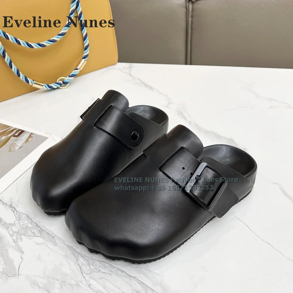 Black Shallow Slip On Mule Five Fingers Irregular Toe Cap Flat with Buckle Strap Solid Couple Slippers 2024 Autumn New Arrivals