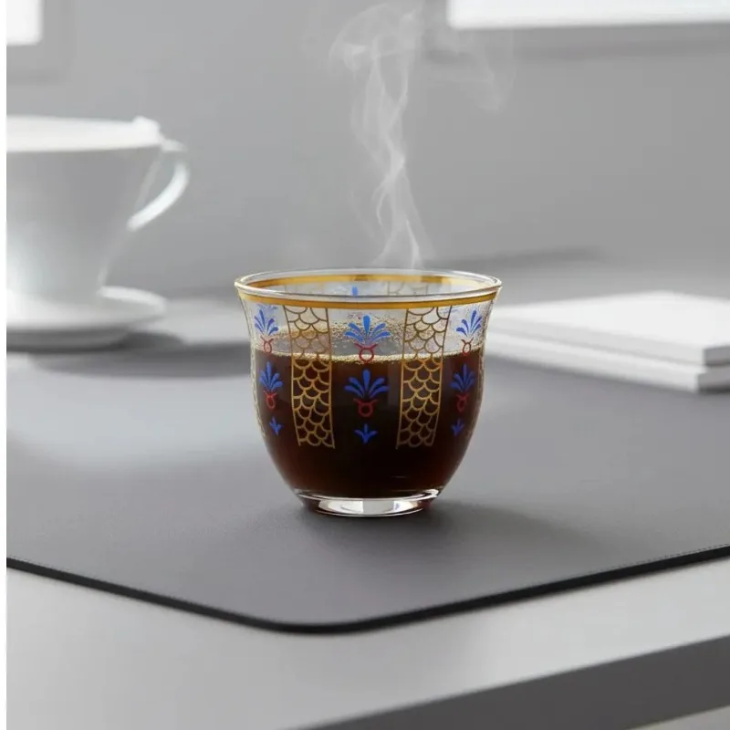 6 pcs Middle Eastern Design Tea Glass Artisanal Craftsmanship Arabic Coffee Vessel Drinkware Stackable Design