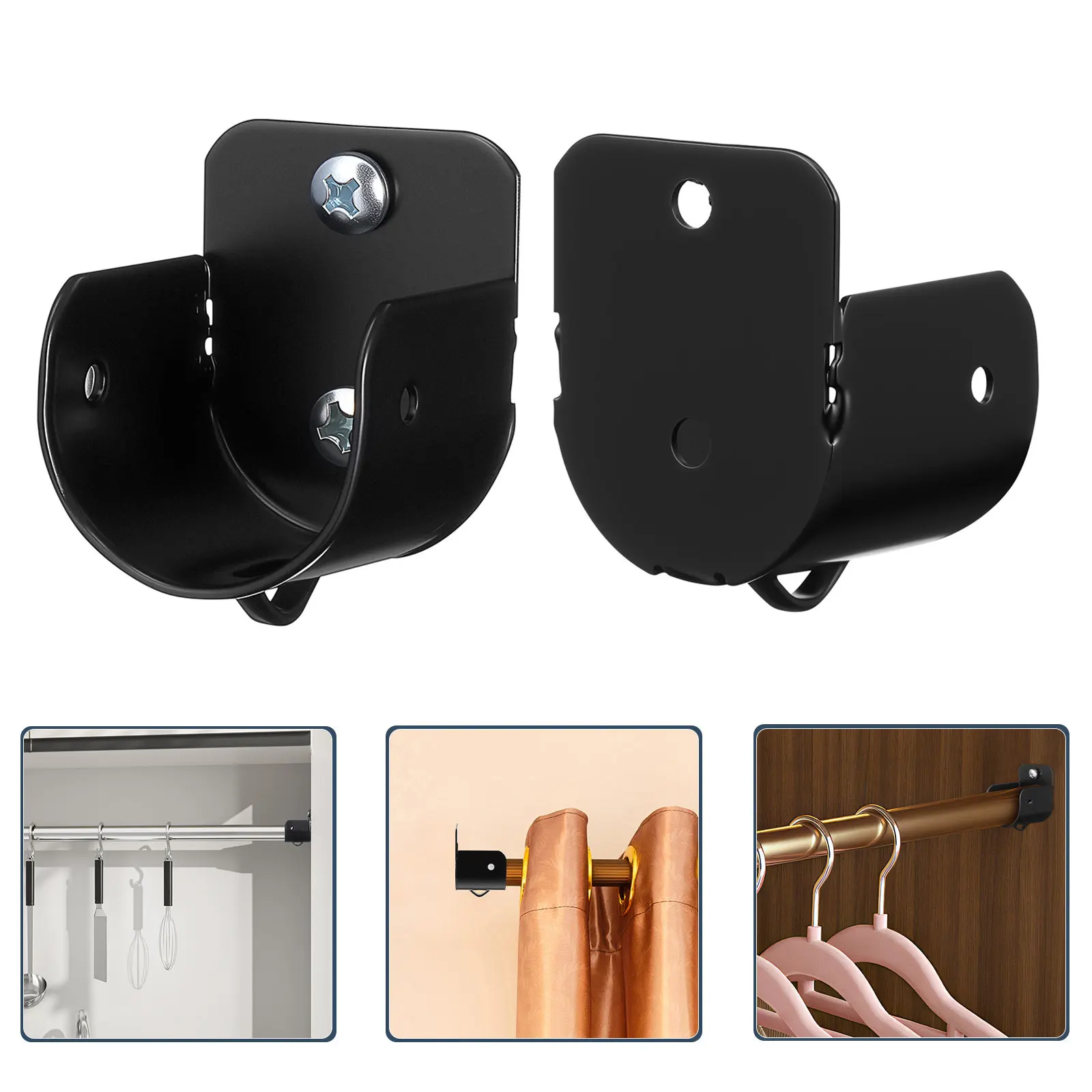 6Pcs Closet Rod Holder Bracket Set Iron U Shaped Flanges for Wall Mount Shower Rods Heavy Duty Curtain Rod Support Brackets