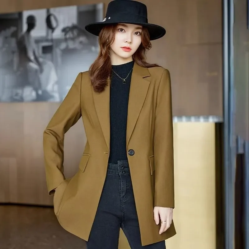 2025 novo roxo feminino trench coat blazer outono moda manga longa magro meados de comprimento terno jaqueta escritório casual chique outerwear