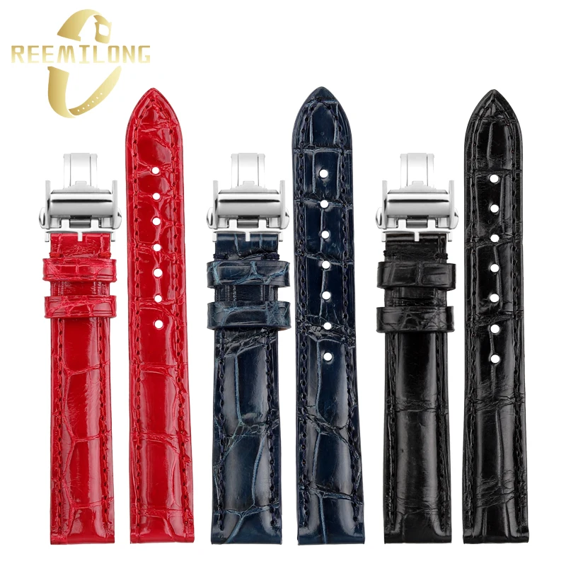 Alligator strap 15mm 16mm 17mm 18mm black blue red women\'s watchband For Jaeger-Lecoultre Reverso Rendez-vous MASTER ULTRA THIN