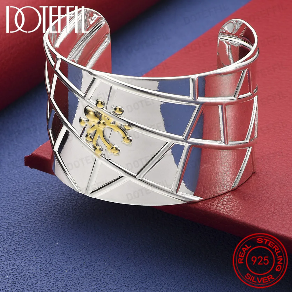 925 Sterling Silver 40mm Gold Spider Bangle Bracelet For Man Woman Wedding Engagement Fashion Charm Party Jewelry