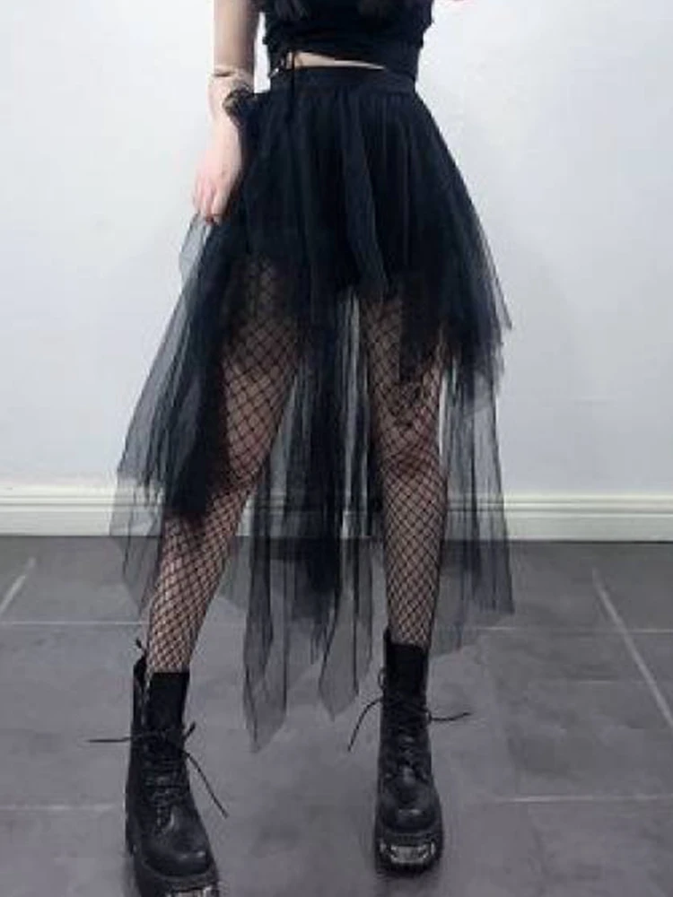 

Black Gothic Irregular Skirt for Women Girls Casual Party Tulle Skirts