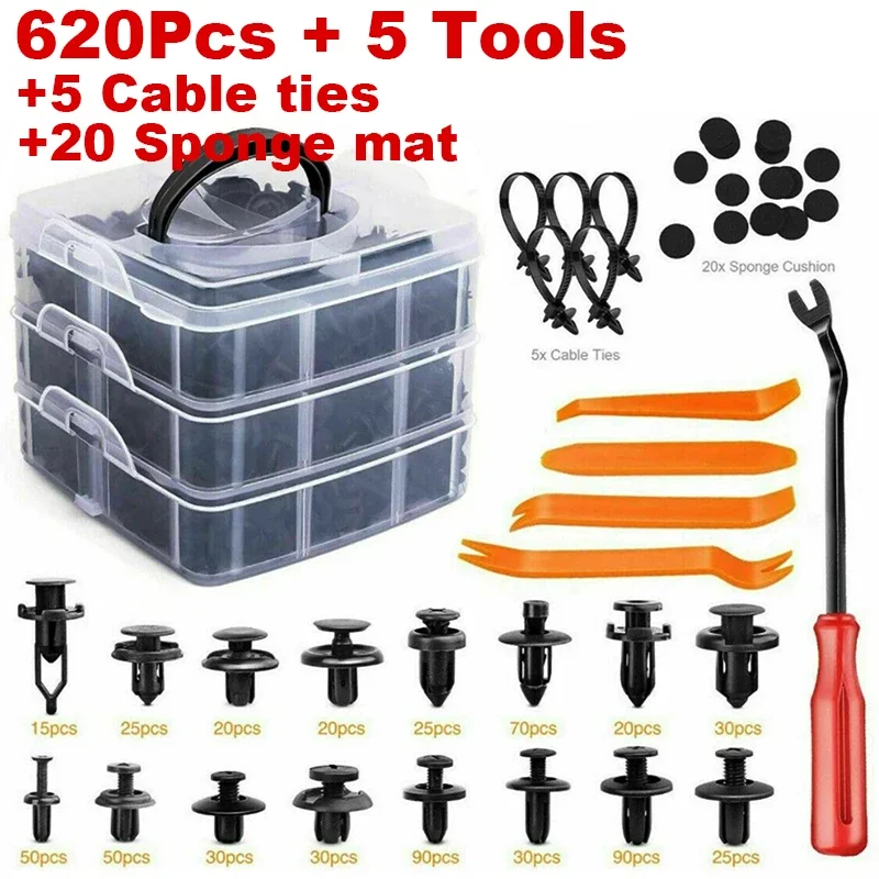 HE26 Auto Fastening Clips Fixing Pins Nylon Rivet Kits Bumper Door Panels Interior Removal Accessories Tool Repair Box Plastic