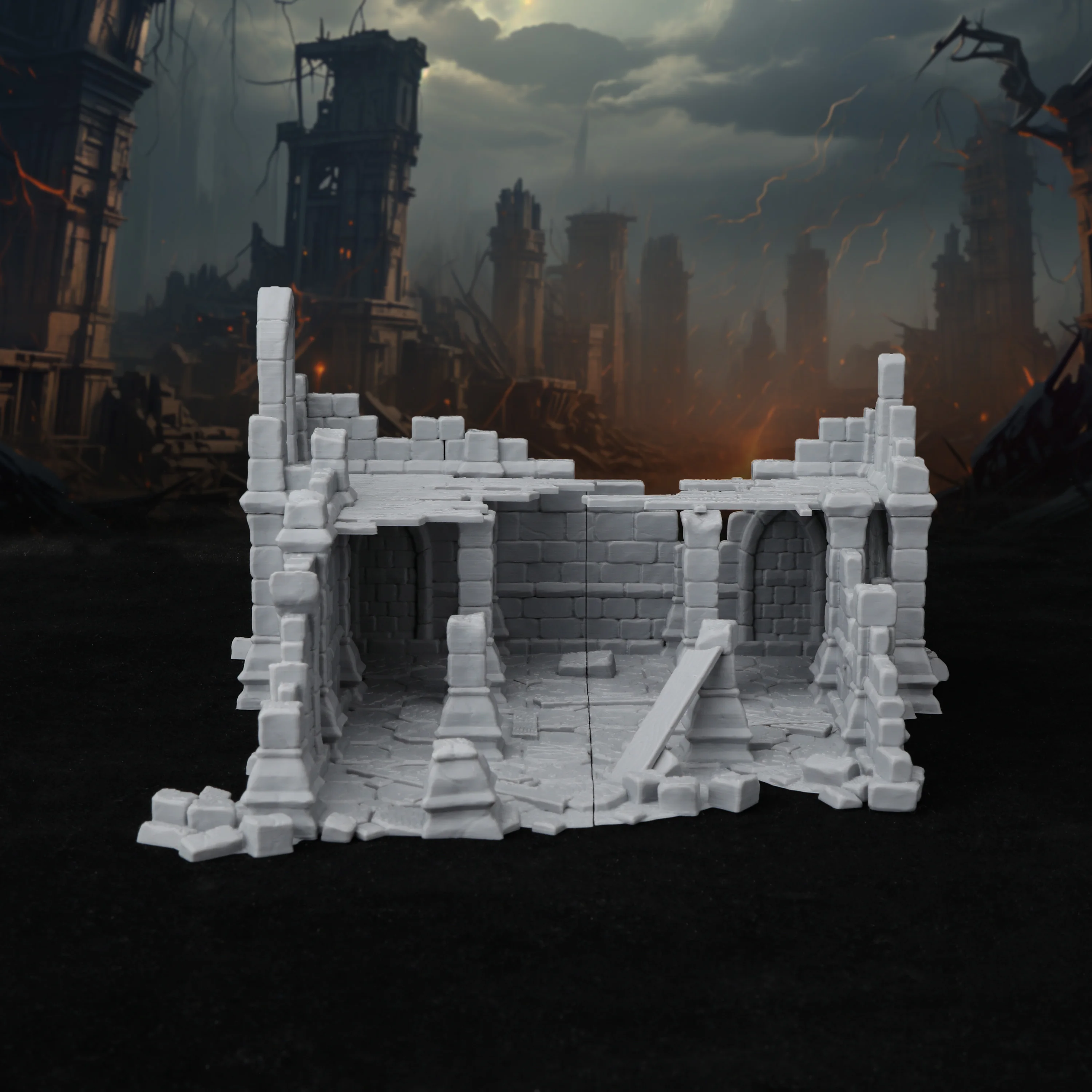 TRPG Ruined Church Miniature Model, Fantasy TTRPG Terrain Accessory, Enhance Tabletop Games With Detailed Ruins Scenes