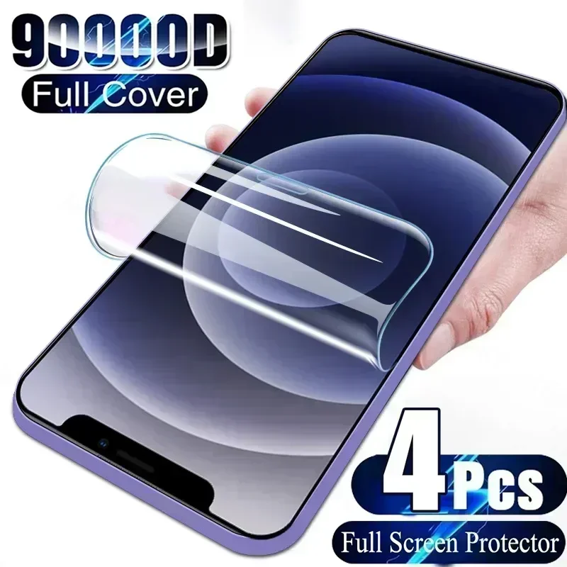 4Pcs Hydrogel Film Full Cover For iPhone 11 12 13 14 15 Pro Max Screen Protector For iPhone 14 15 Plus 13 Mini Screen Protective