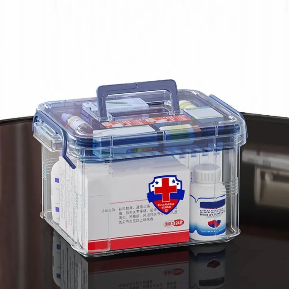 

Portable First Aid Kit Transparent Large Capacity Emergency Box ChildSafe Double Layers Medicine Storage Box Family Use