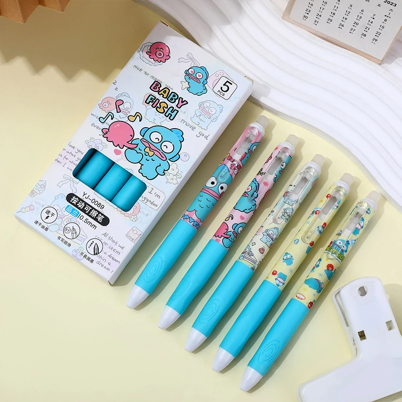 6Pcs Sanrio Hello Kitty Erasable Pen KT Cat Gel Pen Press Water-based Pen Office Signature Pen Writing Stationery