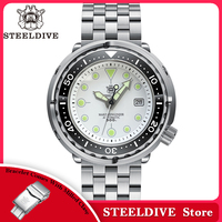 STEELDIVE Official Classic Tuna Can Watch SD1975 White Dial Luminous 300M Waterproof Automatic Mens Watch Sports Saphhire Glass