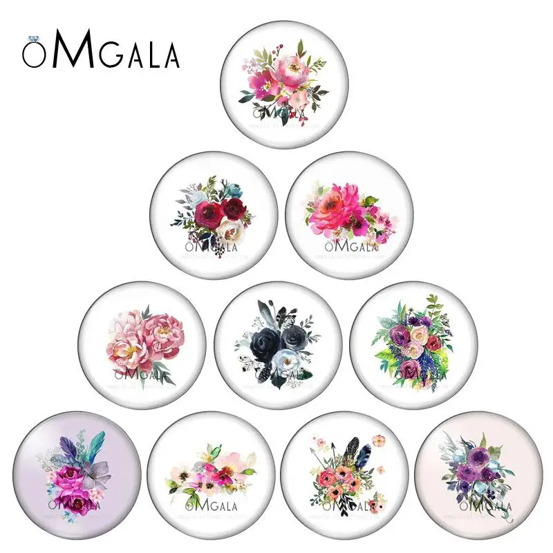 Vintage Retro Rose Floral Flowers Paintings 10mm/12mm/16mm/18mm/25mm Round Photo Glass Cabochon Demo Flat Back Making Findings