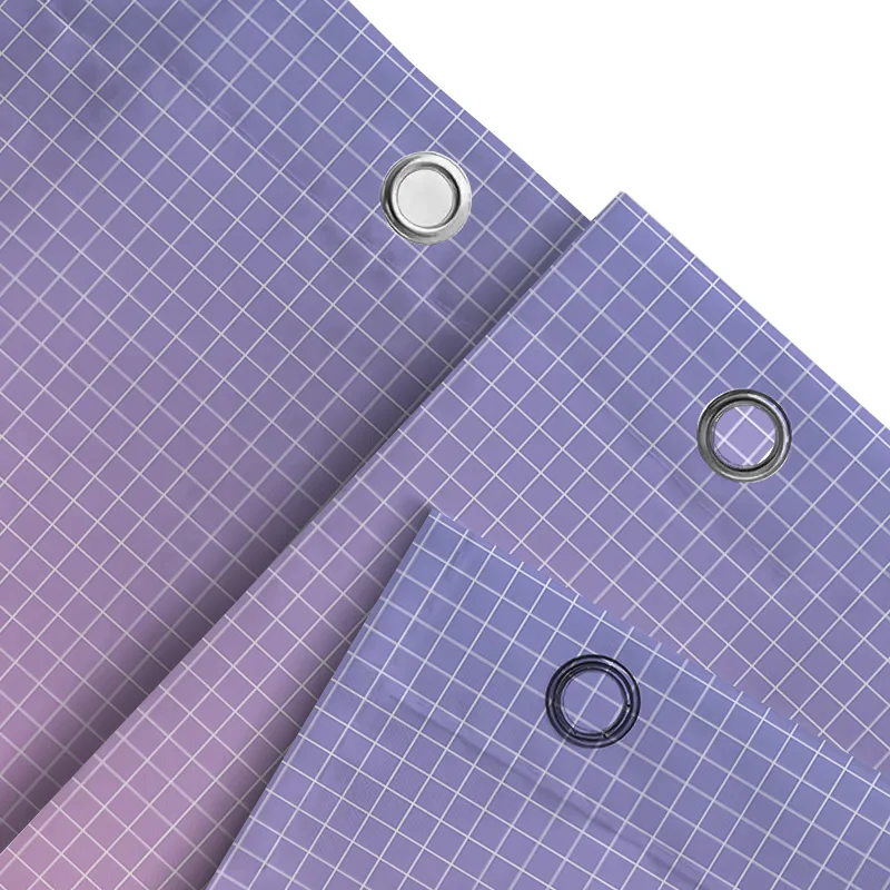 ‌Stylish Purple Grid Waterproof Shower Curtain Modern Bathroom Decor Water Repellent Fabric Easy to Clean with Hooks Included