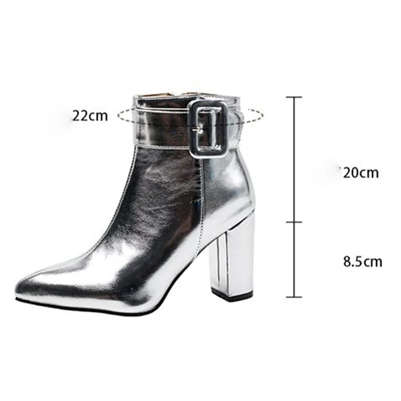 

ORCHA LISA 2025 New Women's Ankle Boots Pointed Toe 8.5cm Chunky Heel Zipper Belt Buckle Plus Size 45-46 Fashion Dating Party