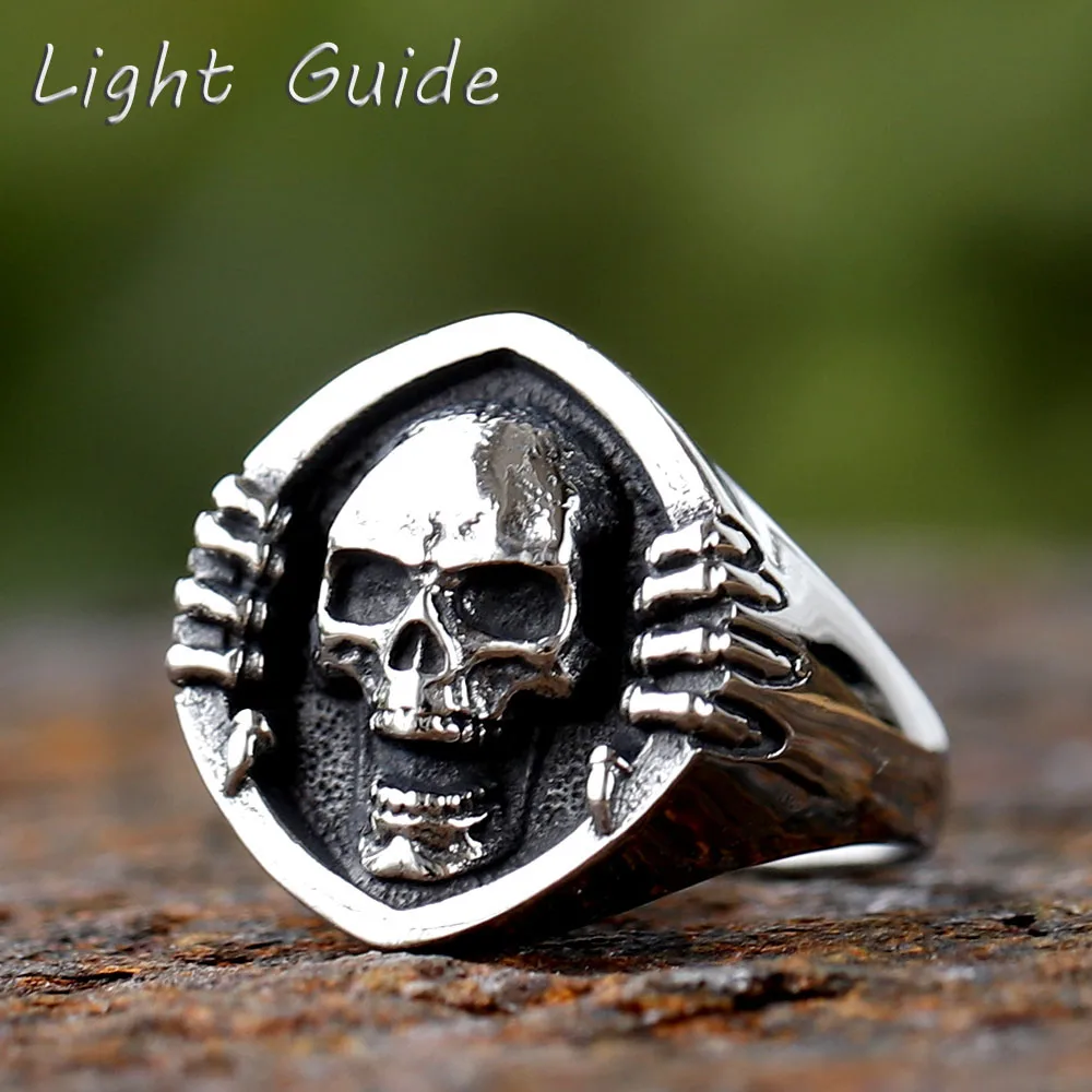 2024 New fashion Punk 316L Stainless Steel Between Good And Evil Skull Ring high quality For Man Movie  Jewelry Boyfriend Gift