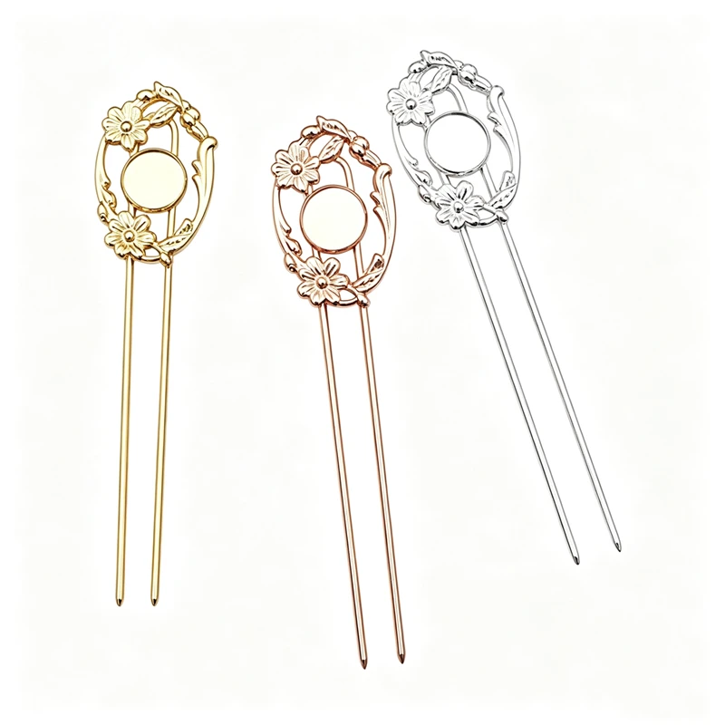 BoYuTe (10 Pieces/Lot) Metal U-Shaped Hair Pins with Round Blank Setting Hair Forks for DIY Hair Jewelry Making
