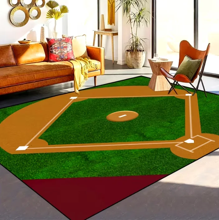 

The Background Is A Green Lawn Carpet with Two Brick Colored Triangular Colored Blocks for Home Decoration
