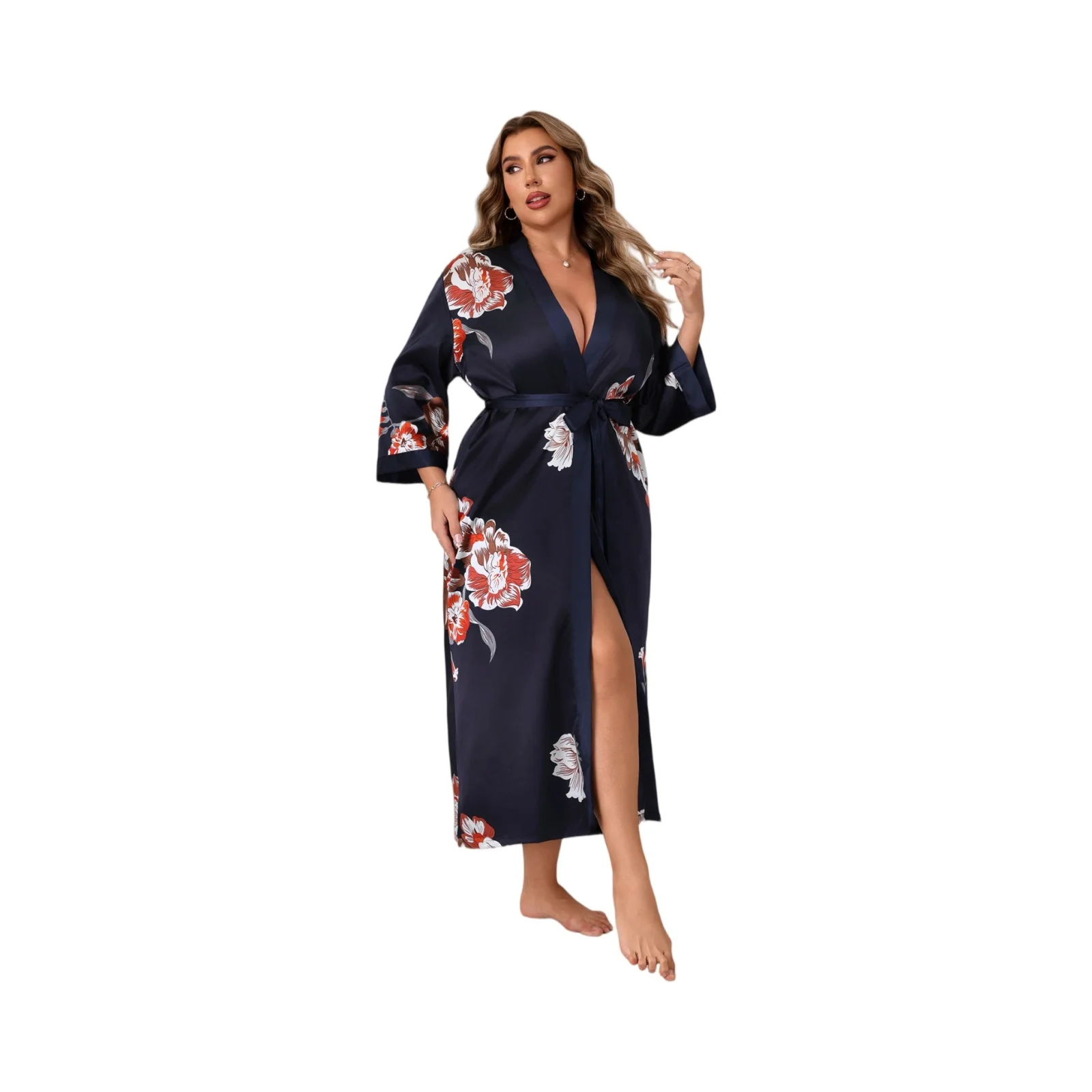 

Plus Size Summer Thin Flower Printed Loungewear for Women Sexy Robe Casual Soft Comfortable Homewear Sleeping Clothes