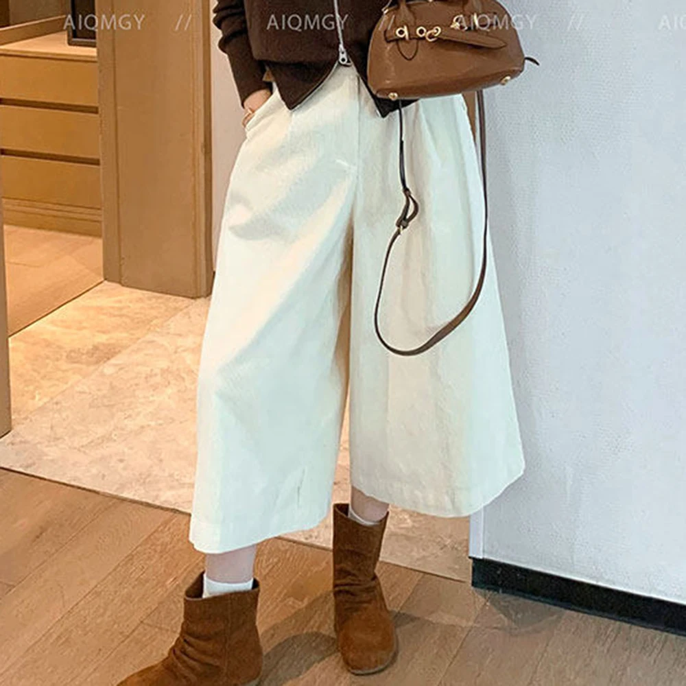 Wide-leg cropped pants for women's autumn 2025 new Korean fashion  high-waisted straight casual small cropped pants for women