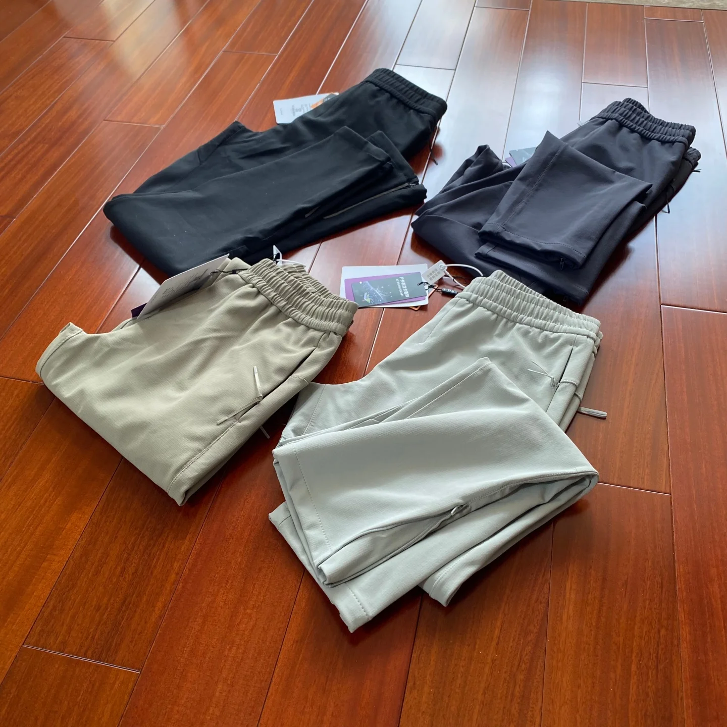 Outdoor Men's Casual Pants Elastic Waist Zipper Decorated Windproof Water Repellent Wear Resistant Spring Leisure Trousers