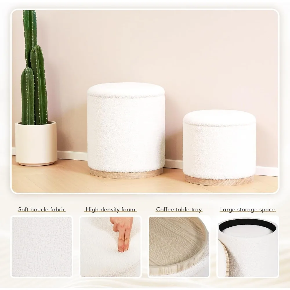 مسند دائري من PINPLUS مع مجموعة تخزين مكونة من 2، مقعد فانيتي مع صينية تخزين لغرفة النوم، مقعد صغير مخملي لراحة القدم أوتو #4