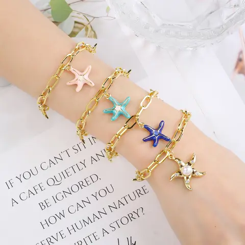 Heißer Verkauf Vergoldet Seestern Charms Anhänger Armband Für Frau Mädchen Luxuriöse Party Mode Großhandel Schmuck Stern Geschenke
