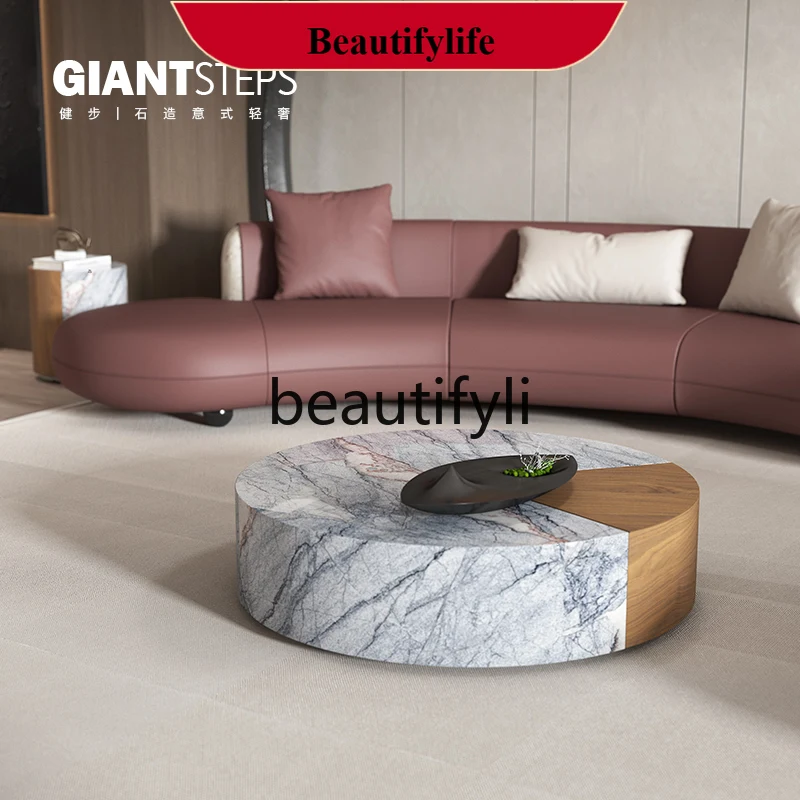 

Imported high-end natural luxury stone marble solid wood coffee table living room log color American furniture G1218