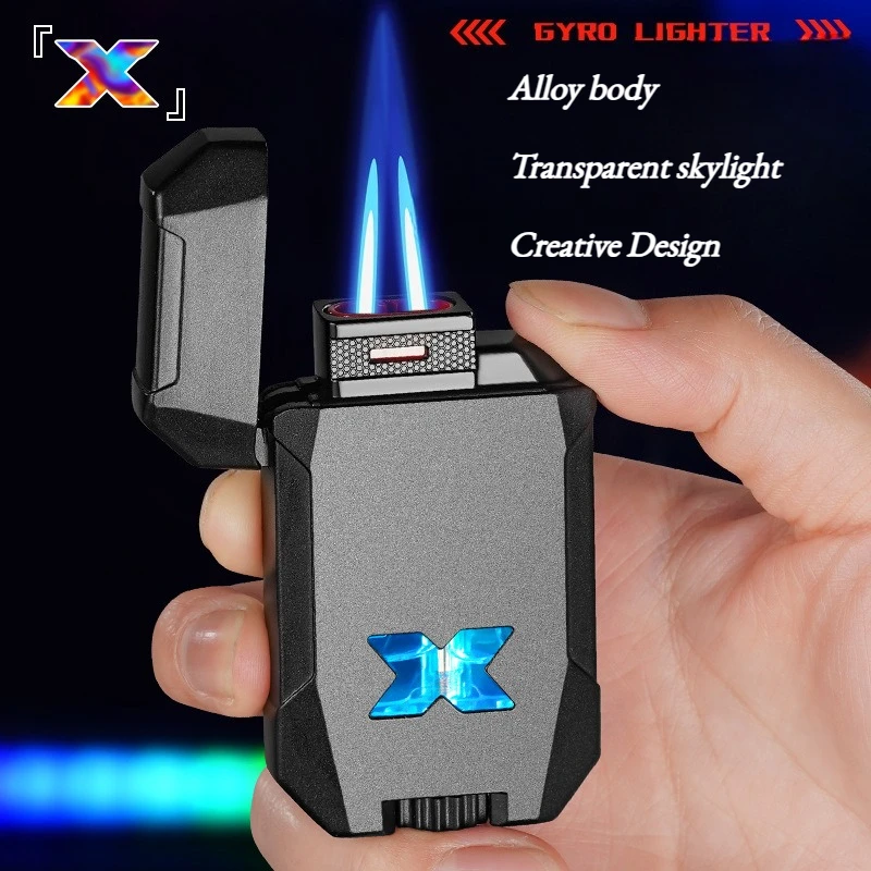 Mechanical Suit Dual Straight Thrust Intense Firepower Seven-color Flashing Lights Metal Inflatable Windproof Cigar Lighter