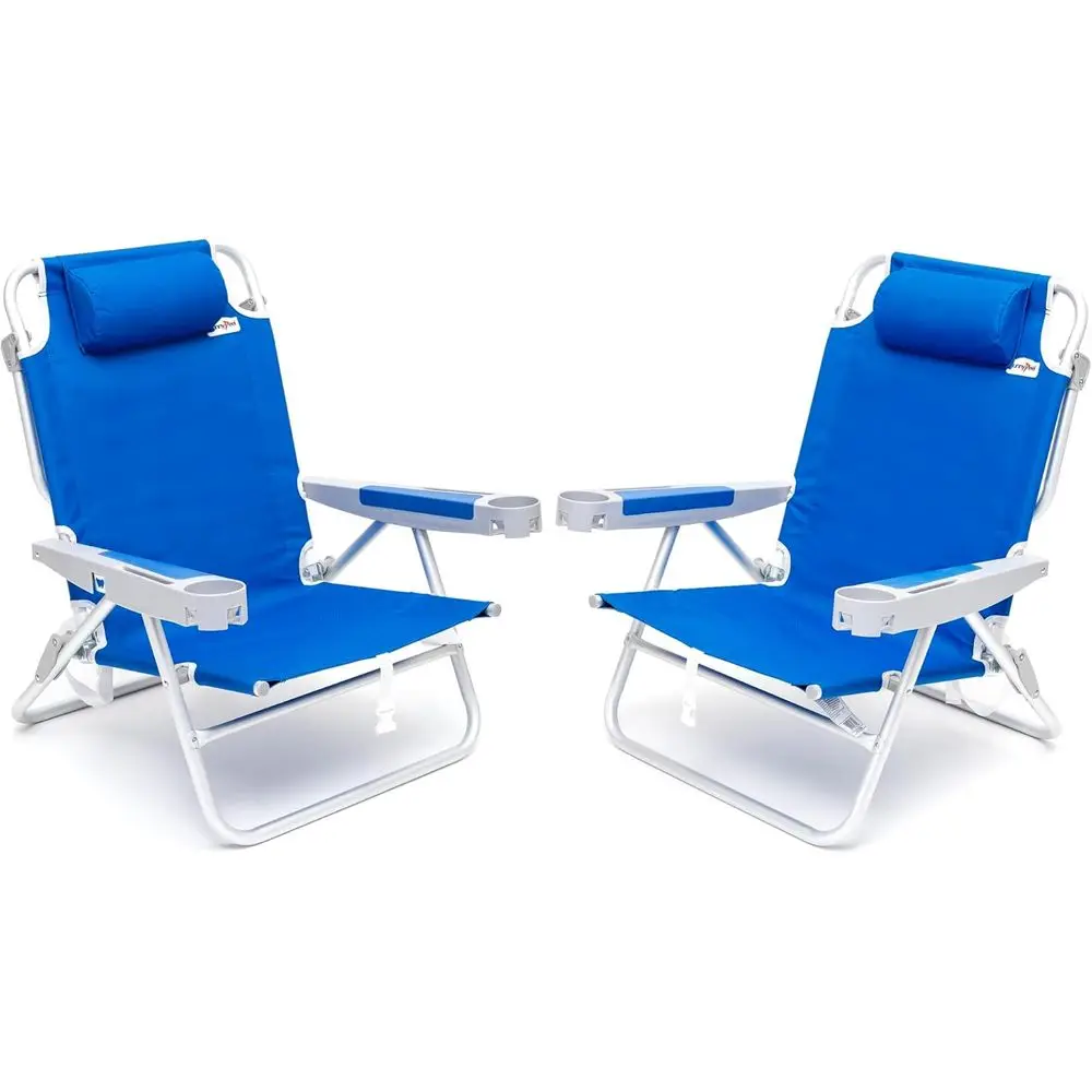 

Сверхширокие 28-дюймовые низкие пляжные кресла (2 шт.) с 5 положениями для лежания, XL увеличенные портативные складные кемпинговые стулья с подстаканником для улицы