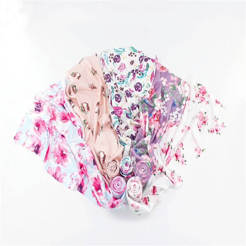 Strong Stretch Floral Infant Baby Photography Wraps Cloth Newborn Girl Elastic Flowers Photo Shoot Wrap Swaddle 33*175 cm