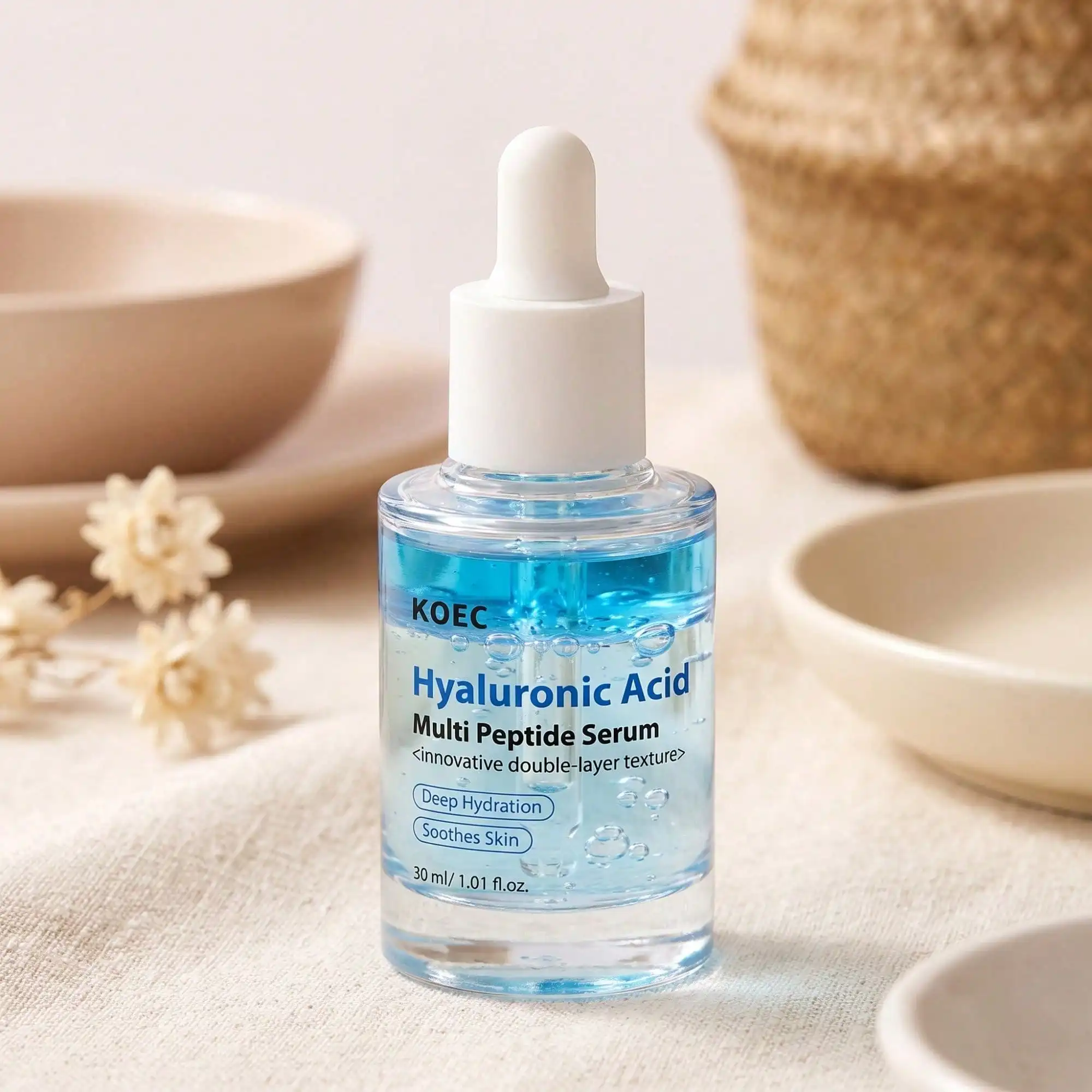 Hyaluronic Multi Peptide PDRN Serum separates into oil and serum layers, oil layer locks in moisture while serum layer firms skin, perfect daily AM & PM step to replenish water and strengthen skin elasticity.