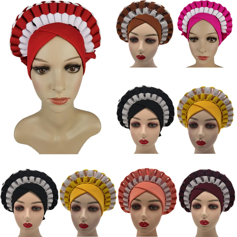 African Auto Gele Headties Ready To Wear Women Turban Cap Muslim Hijab Nigerian Head Wrap Traditional Wedding Aso Oke Hat Bonnet