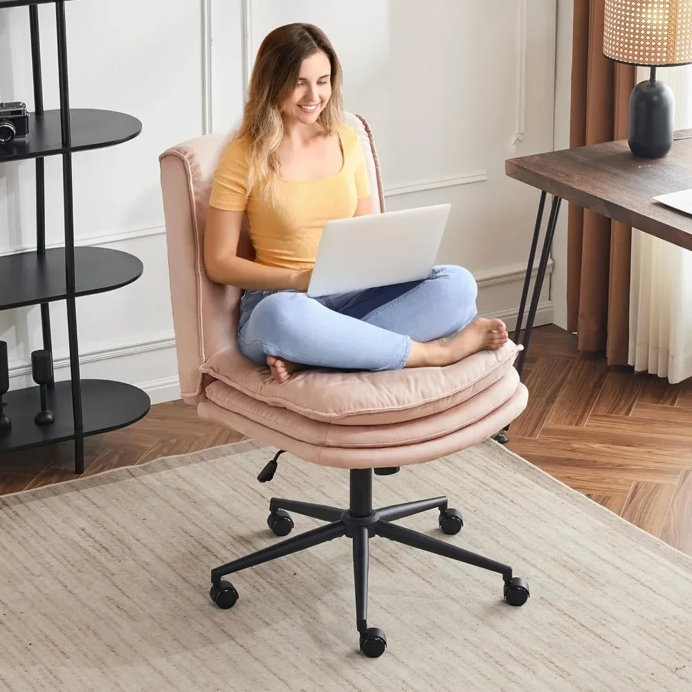 

Cloud Criss Cross Legged Chair,18" High Back Armless Home Office Desk Chair with Wheels,Wide Adjustable Comfy Padded Seat