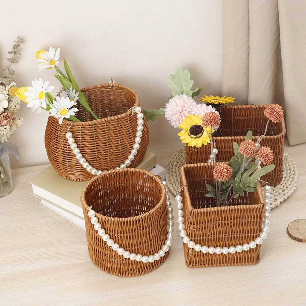 Picture 4: New Pearl Handle Imitation Rattan Basket Versatile Big Capacity Woven Flower Basket Kitchen Sundries Organizer Picnic