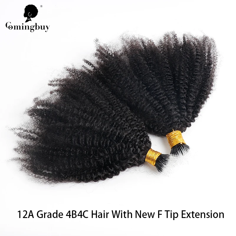 F Tip Microlinks Human Hair Extensions 4B4C Afro Curly Bundles New Plastic Feather F Tip In Bulk For Black Women Comingbuy