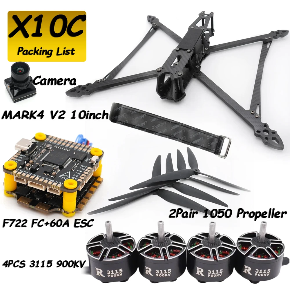 Mark4 V2 10 Zoll 427mm Rahmen F722 Flugsteuerung 60A ESC 3115 900KV Motor 1050 Propeller Kamera VTX Empfänger Antenne für FPV Drohne