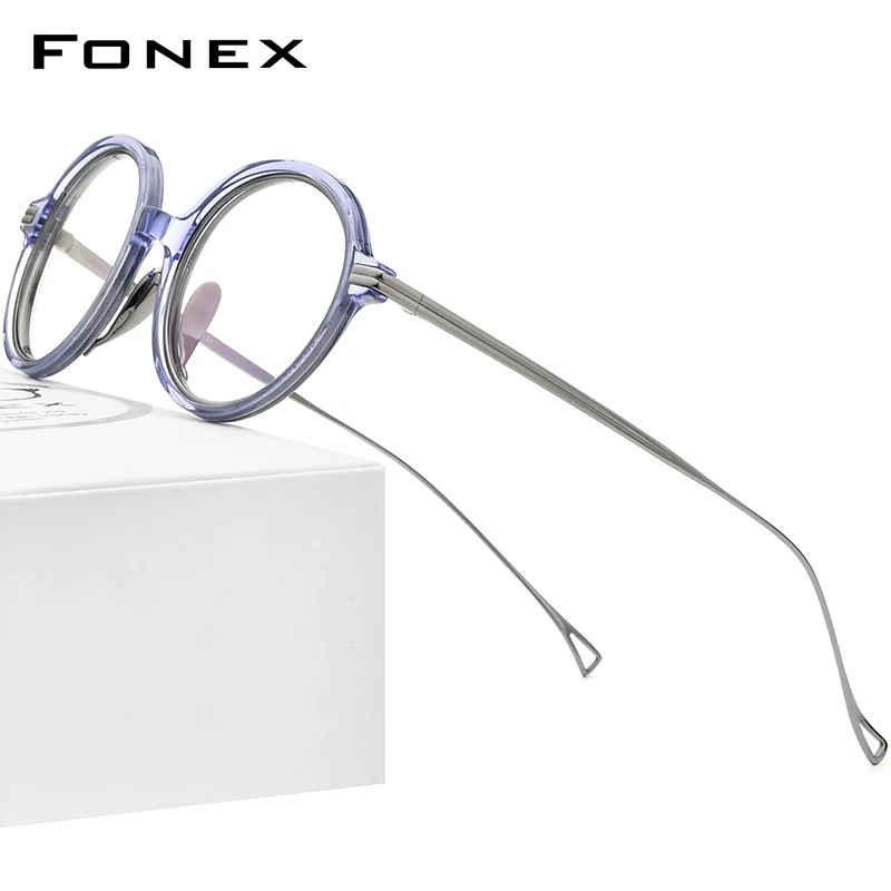 FONEX Acetate Titanium Eyeglasses Men 2022 Vintage Retro Round Glasses Frame Women Spectacle Eyewear F85664