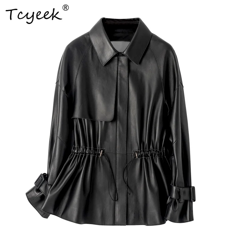 Tcyeek 탑 레이어 양피 봄 가을 한국어 버전 Fang Ling 트렌디 여성 정품 가죽 자켓 Женская Кожаная Куртка