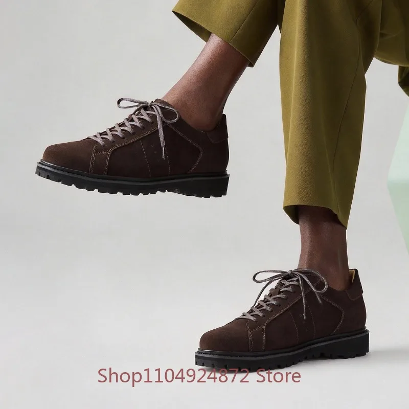 

Designer Round Toe Work Leather Shoes Men's Derby Cow Suede Casual Lace Up Trendy Outdoor Hiking Sport Leather Shoes Male