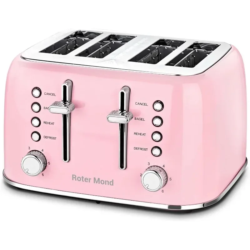 

Roter Mond Toaster 4 Slice,Retro Stainless Steel Toaster with Extra Wide Slots Bagel, Dual Independent Control Panel