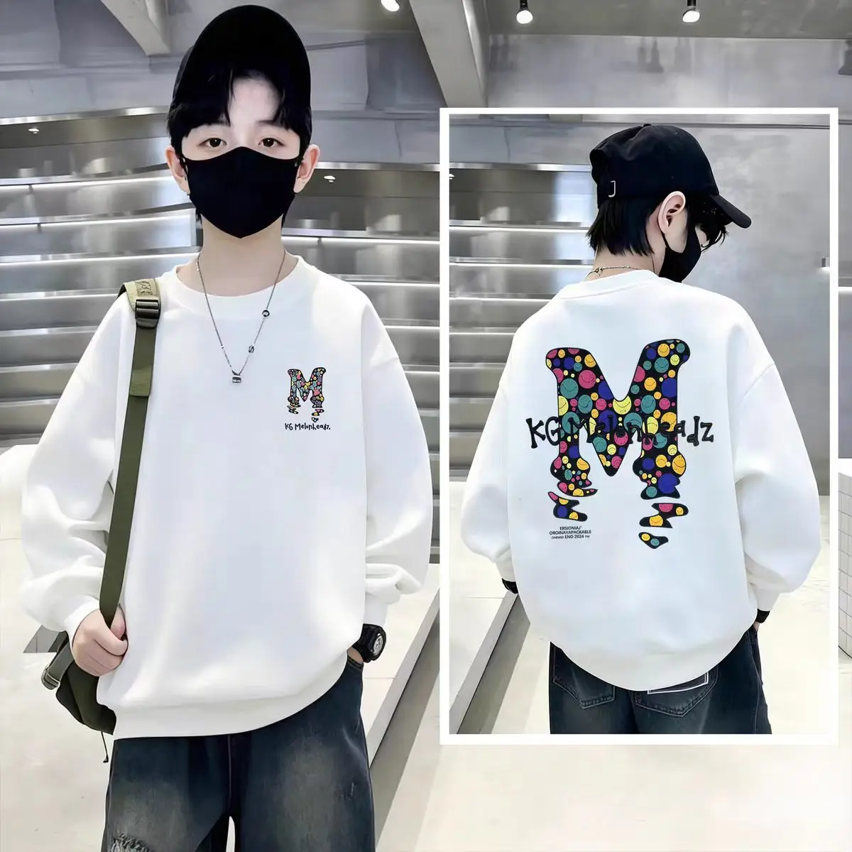 Children's sweatshirt - fall and winter style - large size boys' round-neck long-sleeved fleece pullover trendy sweatshirt