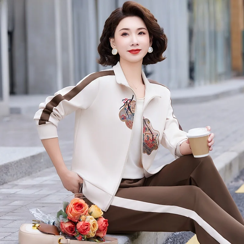 

Новый спортивный костюм Sli Mom Spring: куртка в китайском национальном стиле и топ для женщин среднего возраста на весну-осень