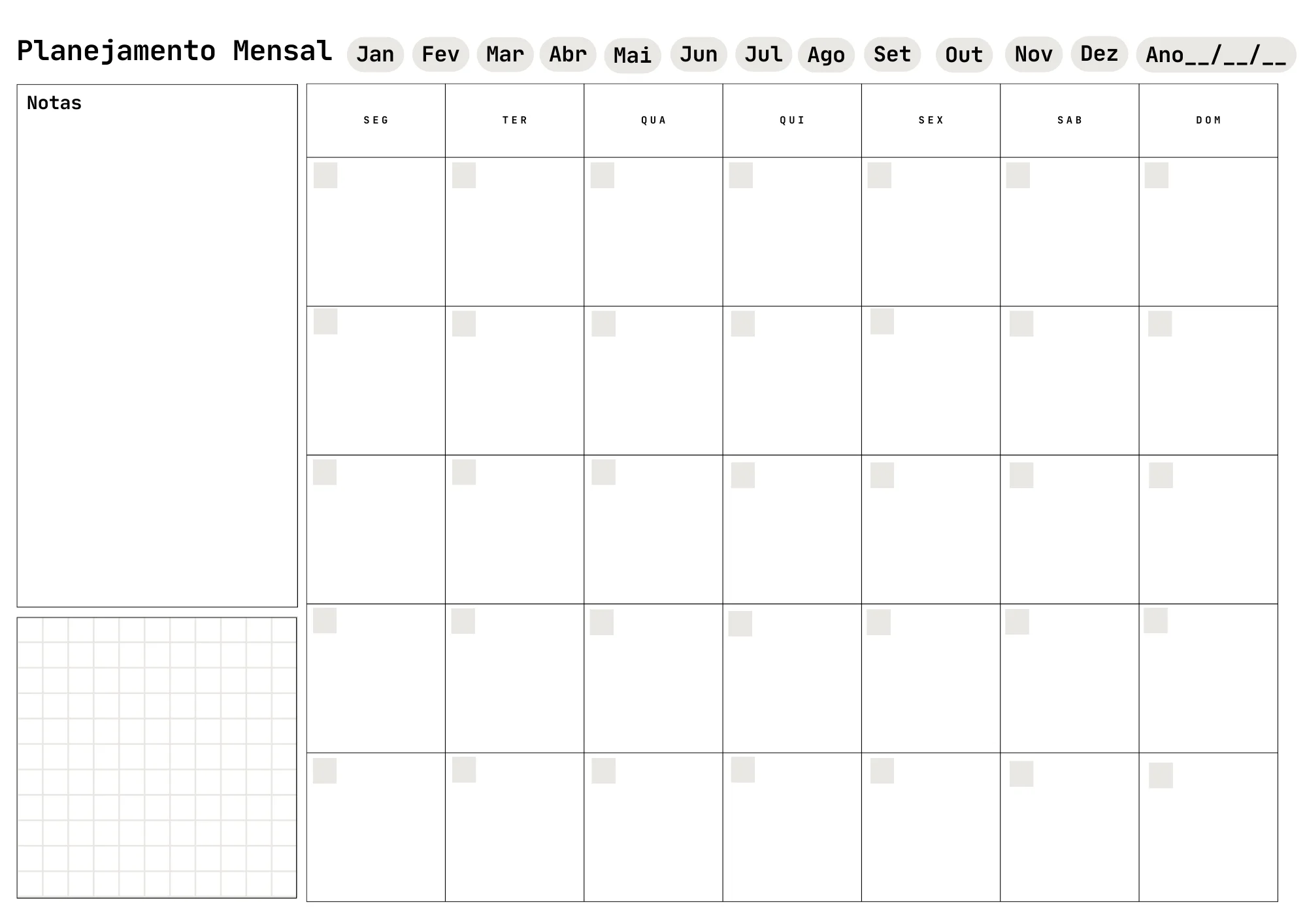 Planner De Mesa A3 Mensal Não Datado 24 Folhas