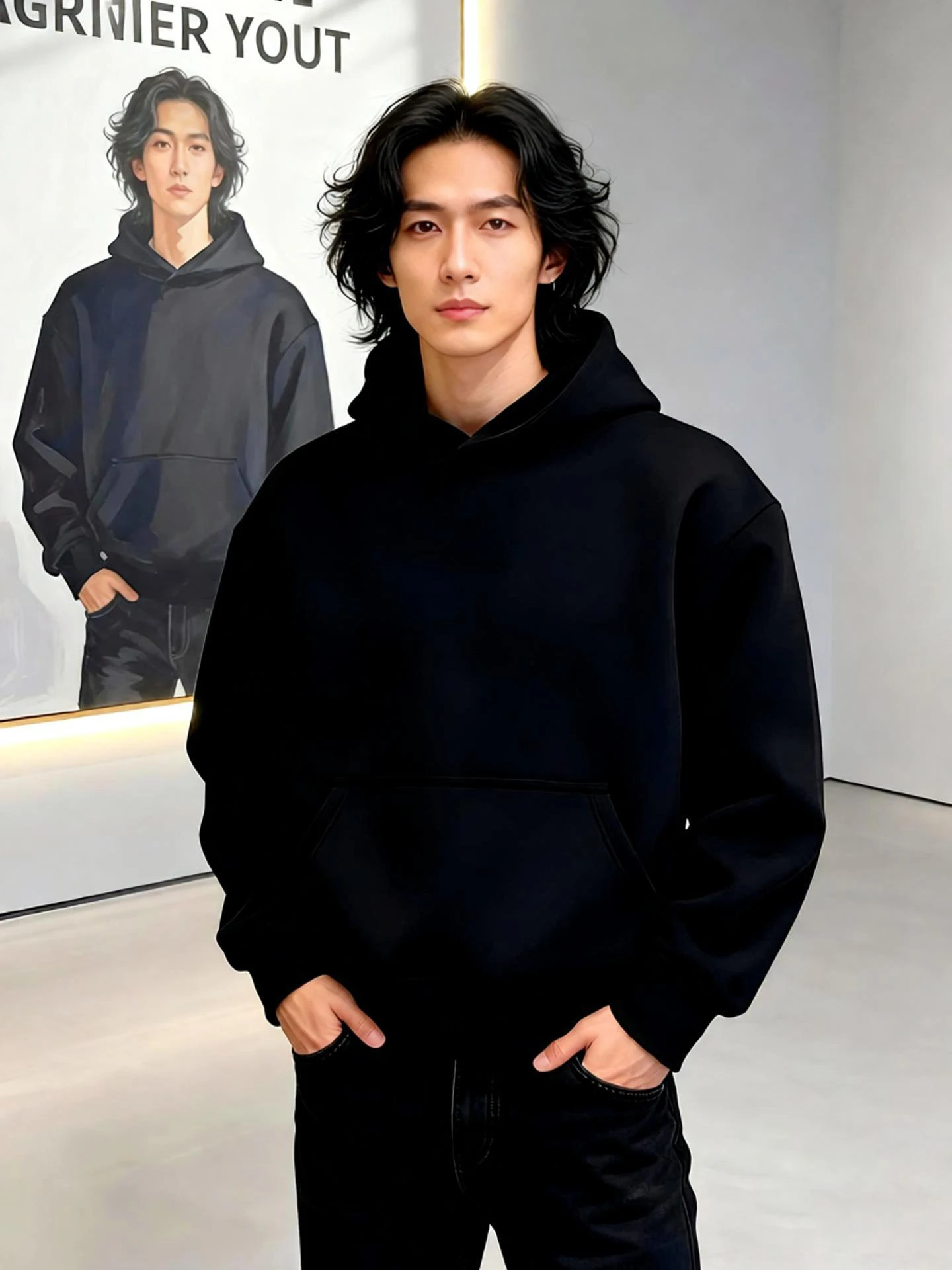 

Retro American Bla Hoodie Men's Spring Autumn Fce Casual Outerwear Lazy Sle Long Sve Sweatirt with Hat