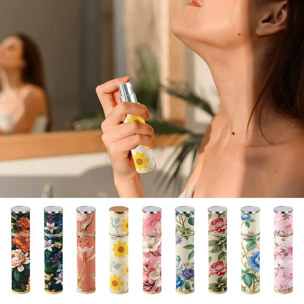 Fashion PU Leather Perfume Bottle 10ml Floral Cosmetic Container Leak-proof Empty Ultra-fine Mist Fragrance Container Travel