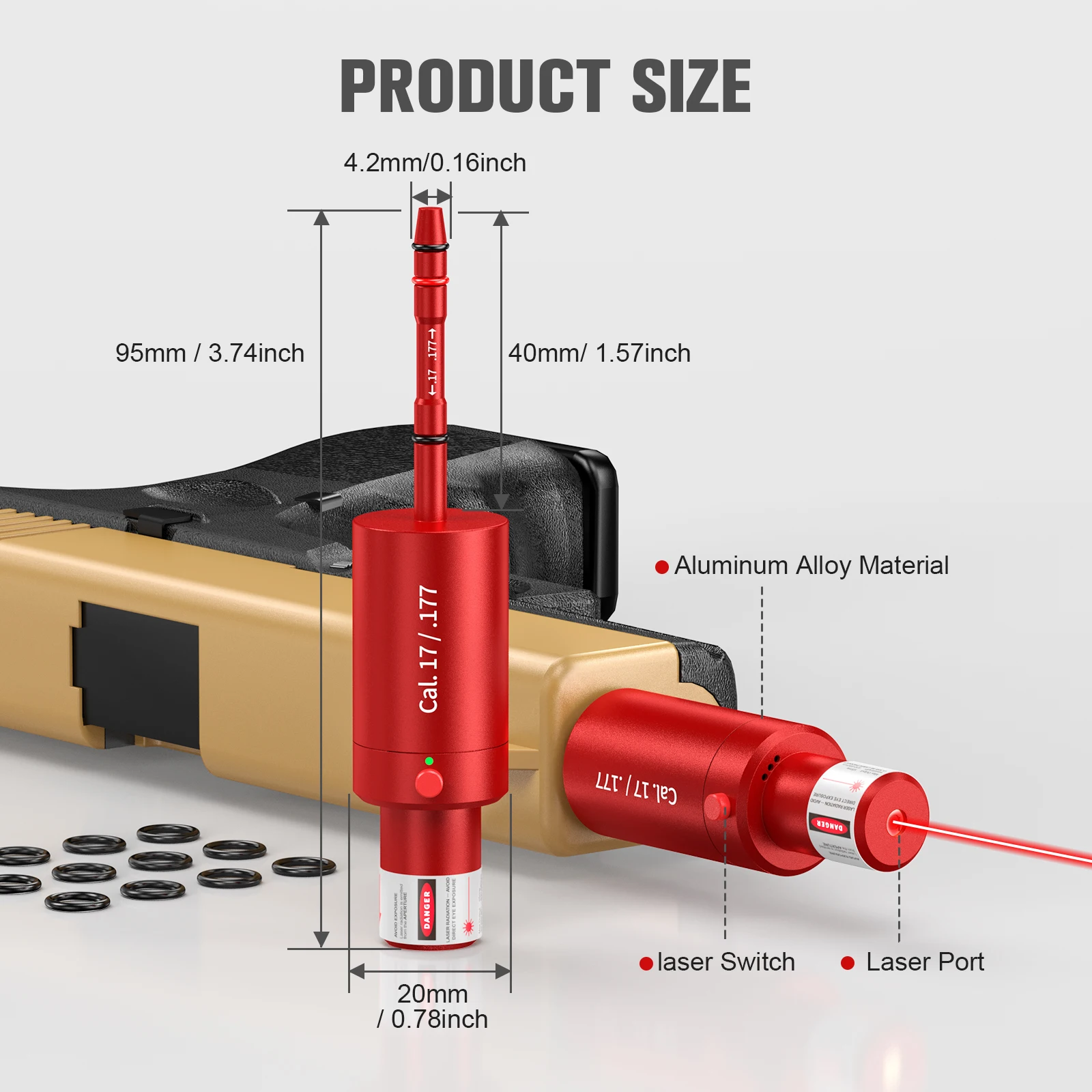 

2-in-1 Rechargeable red dot Laser Bore Sighter –Cal.17.177 Caliber for Shooting Training & Sight Calibration.
