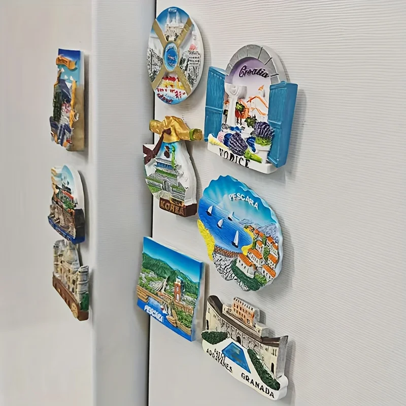 1pc Tourist Souvenirs Fridge Magnet Czech Republic Pescara India Croatia Alhambra French Decoration Resin Refrigerator Sticker