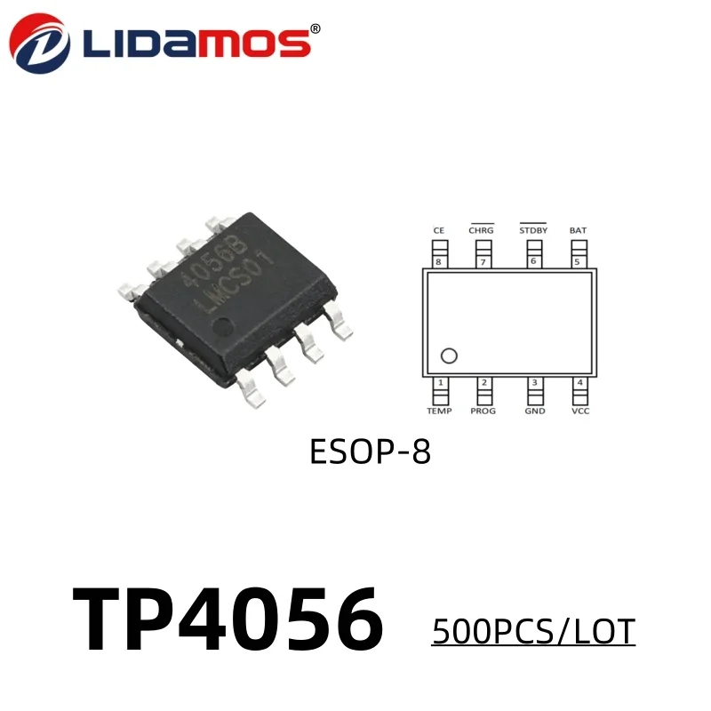 TP4056EDTR ESOP-8 Lithium Battery Charger IC 1A Output 4.5V-6V Input Single Cell Li-ion Charging Chip 500PCS/LOT Optional In Sto