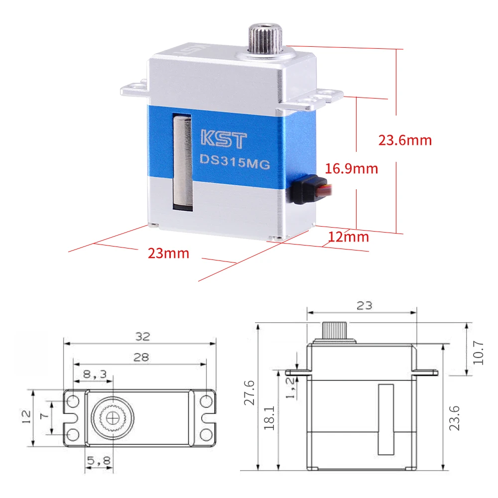 KST DS315MG 8,4V 4,8kg 0,07sek Digitaler Metallgetriebe-Mini-Servomotor – Detail 2