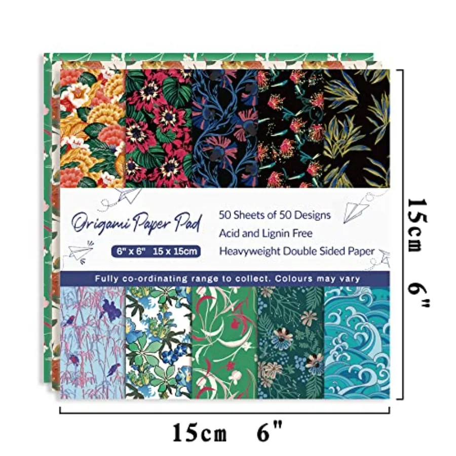 Origami Paper Kit 50 Sheets 6 Inch Square Double Sided Color 50 Vivid Japanese Washi Chiyo Colors for Hand Crafts Origami Paper